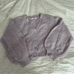 OAK + FORT Lilac Oversized Lantern Sleeve Knit Cardigan Sweater